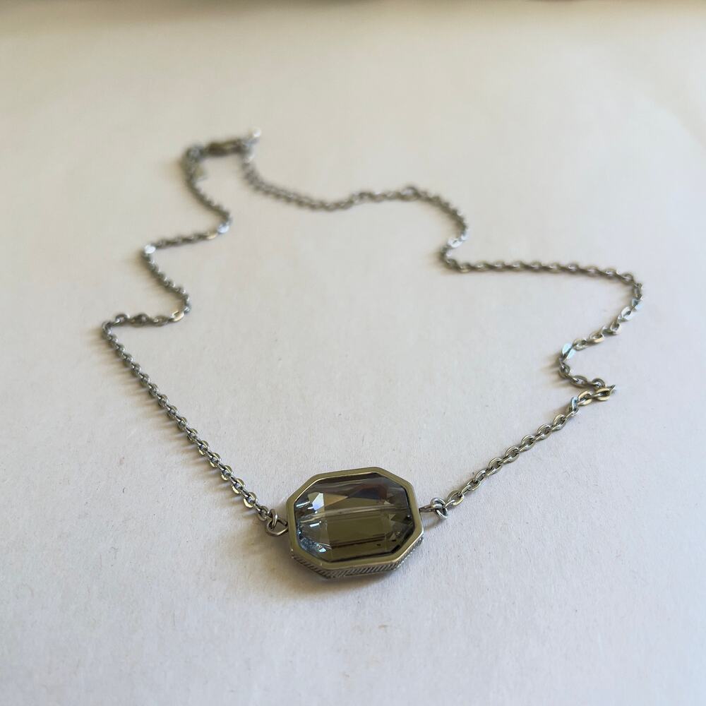 Cookie Lee Dark Grey Glass Pendant Necklace Silver Chain